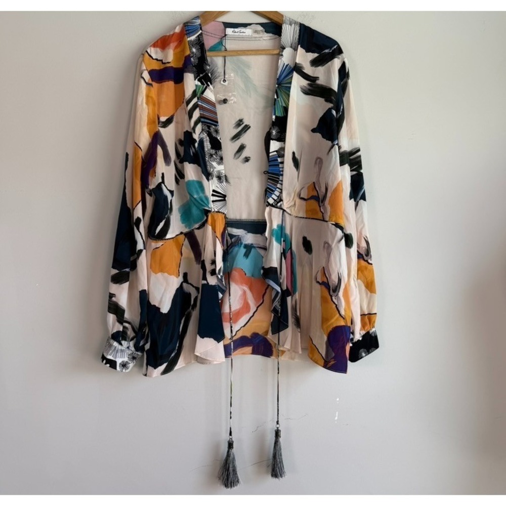 Robert Graham Silk Abstract Print Blouse Top XL Artsy Boho Art to Wear Boho - Picture 7 of 15